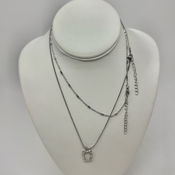Silver 2 Piece Geo Charm Necklace Set - Picture 6 of 8